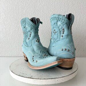 Lane COSSETTE Ladies Cowboy Bootie Sz 9 Blue Leather Cowgirl Western Ankle Boots